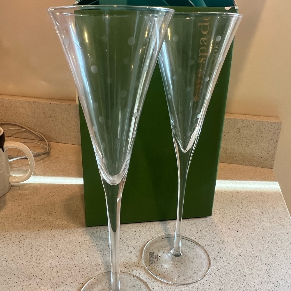 Vintage 💚 💛 Kate Spade Lenox Larabee Dot 💚 💛Champagne Toasting Flute (2) 💚